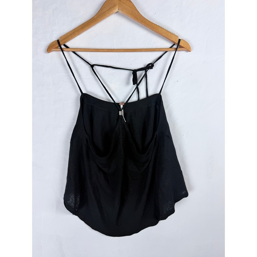 2/$30 Free People Black Linen Blend Ruffle Tie Back Cami Tank Top M